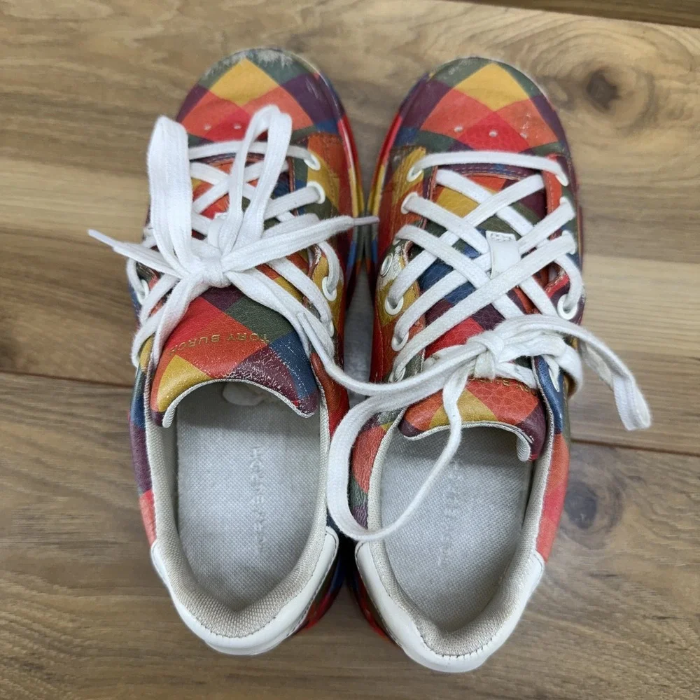 Tory Burch Howell Court Sneakers Womens 5 M Printed Leather Multi Low Top